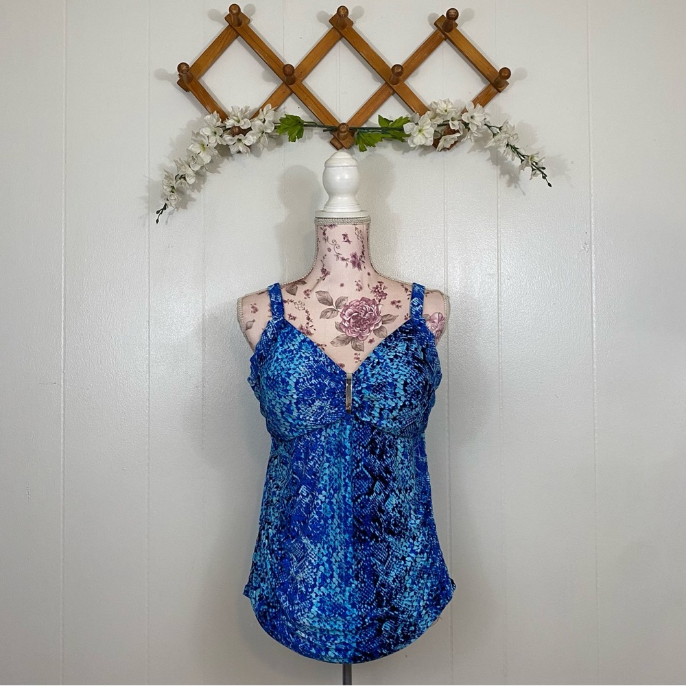 Croft & Barrow sz:1X Blue Snakeskin Patterned Padded Swim Tank Top